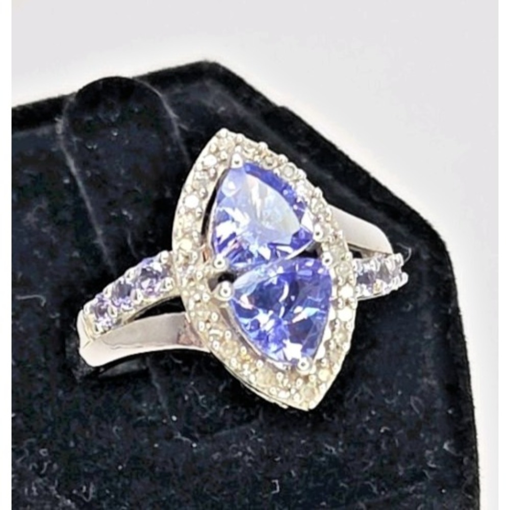 Designer JS Joseph‎ Schmid Tanzanite Genuine W/Diamonds Sterling Silver 925 Sz 7